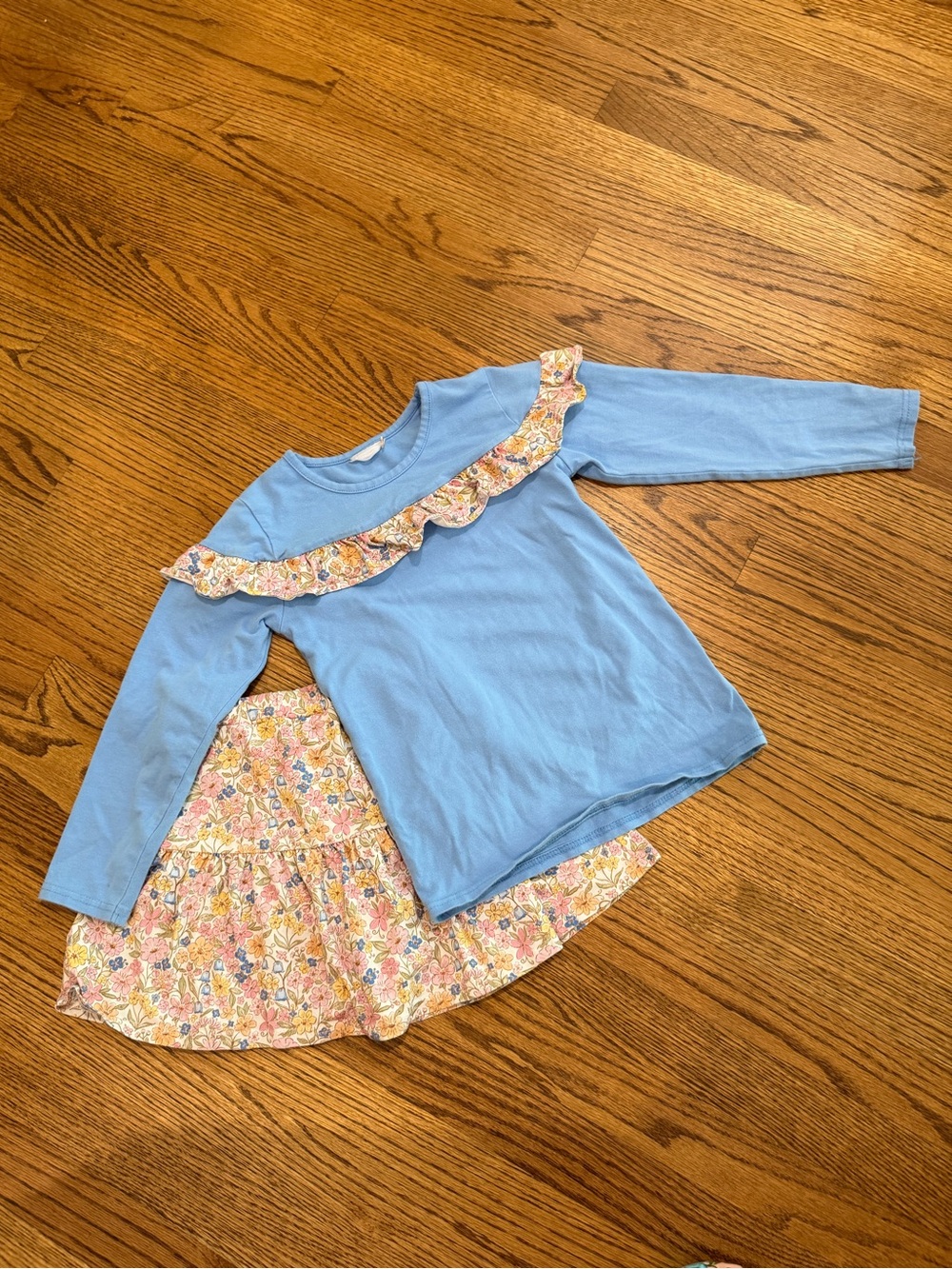 Jelly Beans Blue Top with Pastel Floral Trim